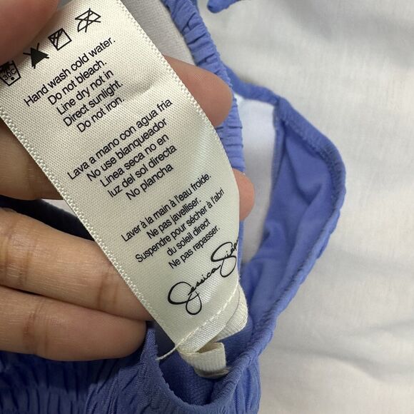 Jessica Simpson Shadow Smocked Push-up Swim Halter Tankini Top Blue Size Large - Picture 10 of 11